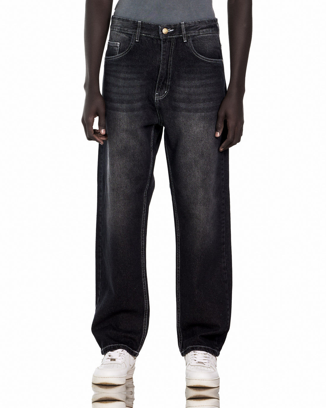 Black Baggy Jeans With White Stitch