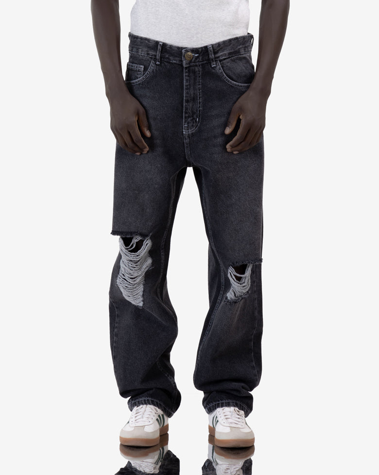 Baggy Fit Jeans With Knee Ripped