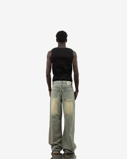 Artistic Panelled Super Baggy Jeans In Light Wash