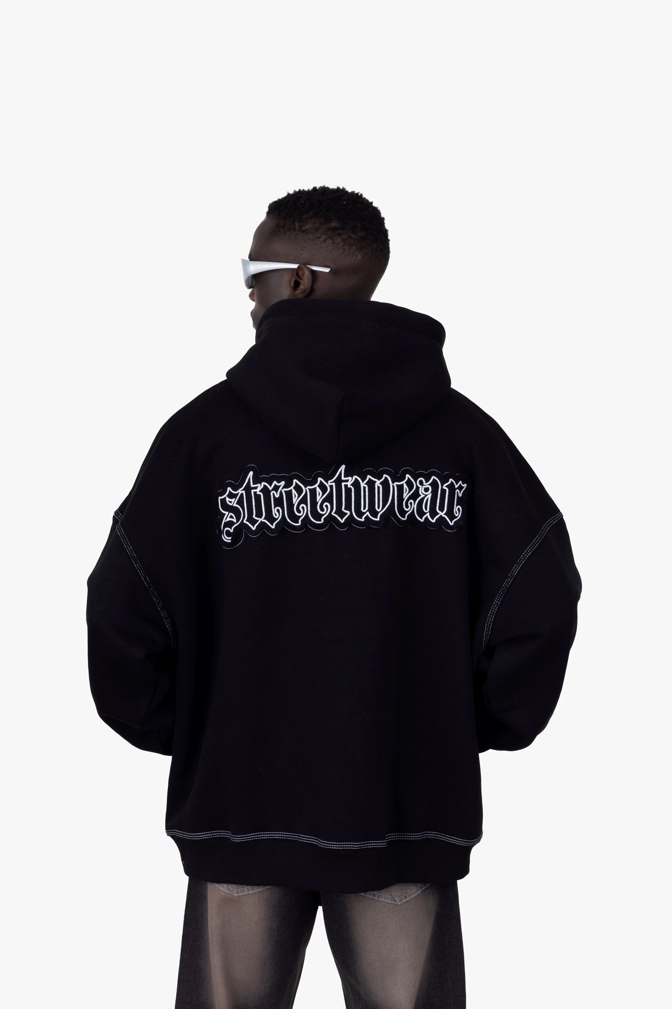 Contrast Stitch Hoodie With Back Printed